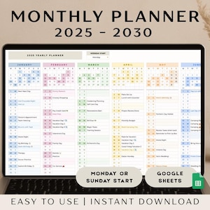 Maandplanner van één pagina | Jaarlijks overzicht van 12 maanden Spreadsheet voor Google Spreadsheets | Minimale digitale planner