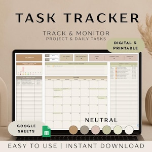 Automated Task Tracker Spreadsheet | Digital To-Do List & Calendar | Google Sheets Task Manager | Productivity Planner *NEUTRAL*
