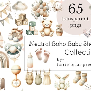 Clipart baby shower aquarelle bohème pour chambre de bébé PNG Graphismes neutres en matière de genre tout usage Commercial
