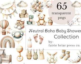 Baby shower clipart Boho aquarel babykamer png genderneutrale graphics commercieel gebruik
