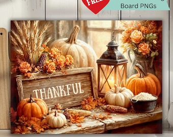 Rustic Fall Harvest Cutting Board Design: Autumn Thankful Theme  PNG (Digital Download 16x12)