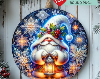 Winter Gnome Round PNG: Christmas Ornament Sublimation (Digital Download)