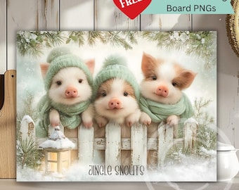 Funny Christmas Cutting Board PNG | Jingle Snouts Farmhouse Pig Sublimation Design | Digital Download