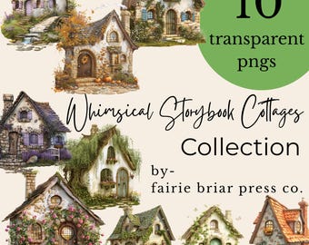 Storybook Cottage Clipart – Fairytale House PNG – Watercolor Cottagecore Style Printable Graphic – Fairy Digital Download Illustration