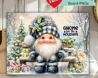 Christmas Cutting Board PNG  | Gnome for the Holidays Sublimation | Farmhouse Winter Kitchen Decor