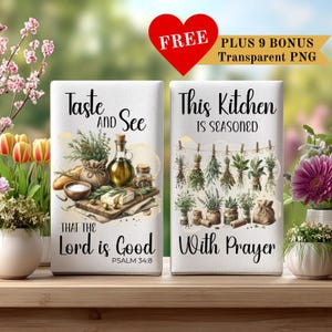 Floral Scripture Tea Towel PNG for Christian Gifts, Bible Verse Kitchen Decor, Faith Tea Towel Sublimation Design, Religious Printable Art