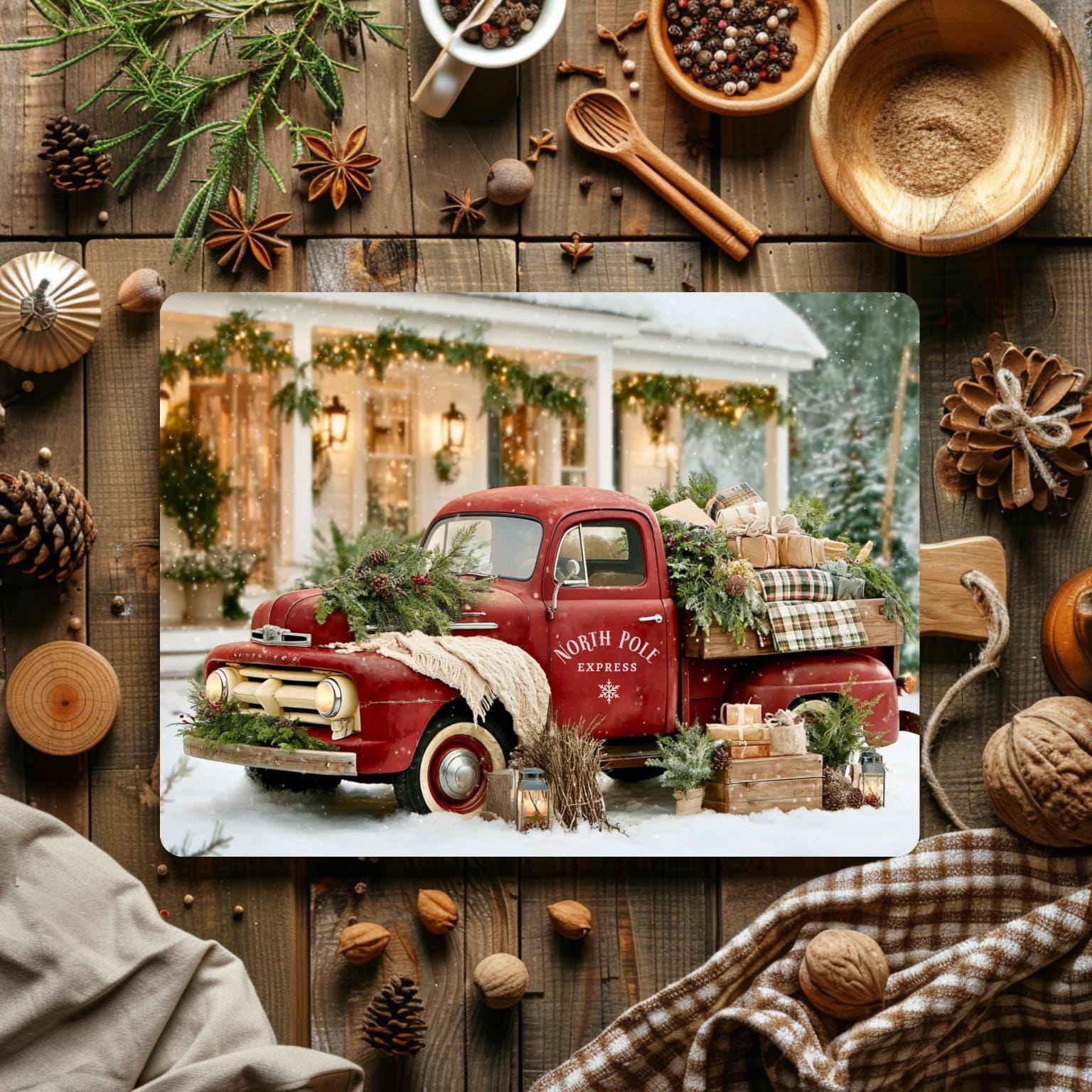 Holiday Cutting Board PNG - Vintage Red Christmas Truck Wall Art ...