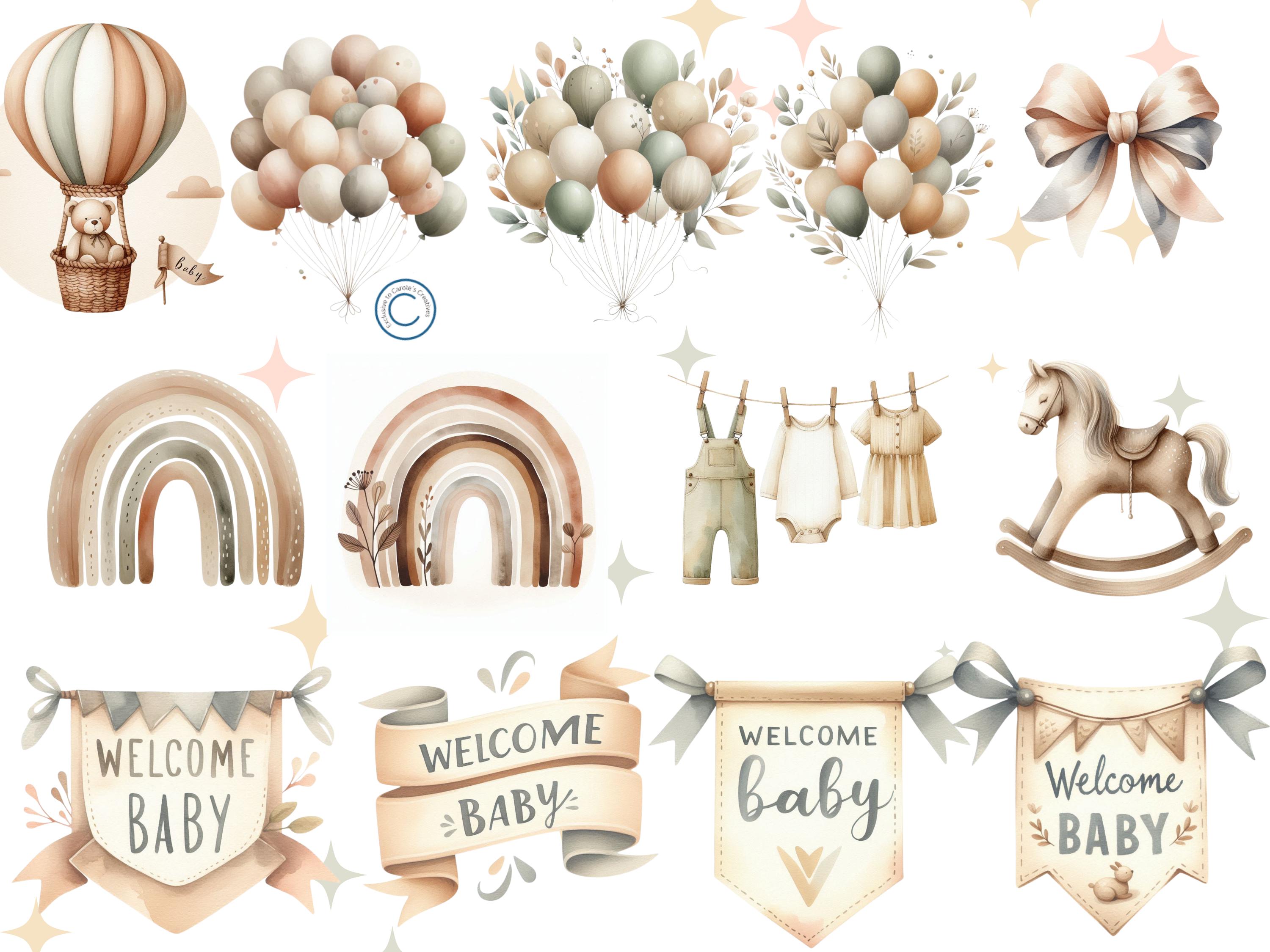 Baby Shower Clipart Boho Watercolor Baby Nursery PNG Gender Neutral ...