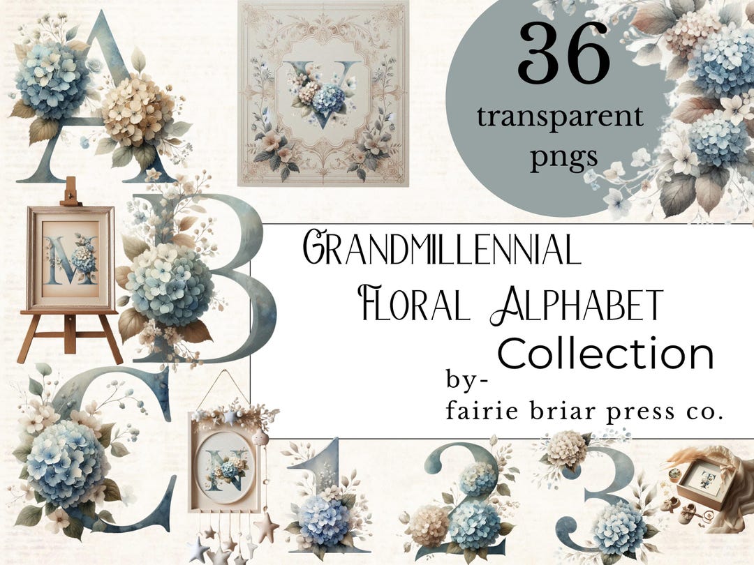 Floral Alphabet Clipart Set: Vintage Botanical Letters & Numbers ...