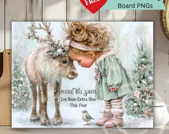 Rendierkerstsnijplank PNG – vakantiescène, kunst aan de muur (digitale download)