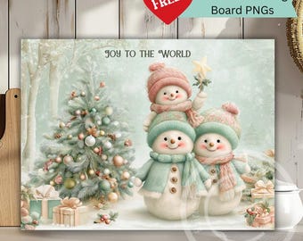 Winter Holiday Christmas Cutting Board PNG - Joy to the World Snowman Sublimation –   Digital Download