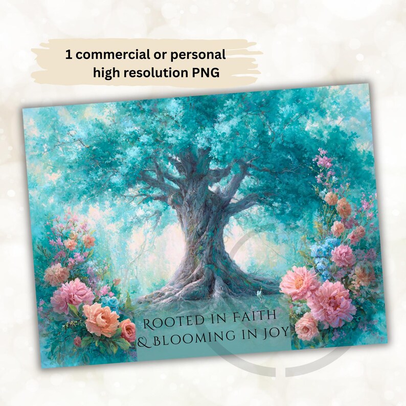 Rooted in Faith Tree PNG Floral Cutting Board Design (digital