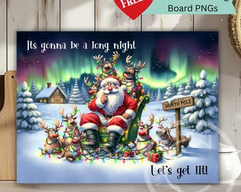 Grappige kerstsnijplank, png-bestand – rendier verstrikt in licht – vakantiesublimatieontwerp – digitale download