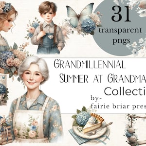 Grandmillenial png Clipart Estate dalla nonna / Giardino elegante della nonna PNG floreali ad acquerello / 31 illustrazioni Cottagecore per artigianato e decorazioni