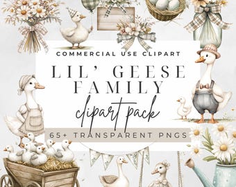 Goose Clipart Set: Watercolor Geese PNG Graphics (Digital Download