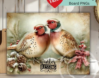Winter Blessing Partridge Cutting Board PNG | Christmas Sublimation Design | Holiday Kitchen Decor |  Digital Download