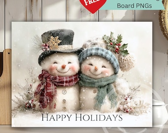 Happy Holidays Snowman Cutting Board PNG – Farmhouse Christmas Sublimation Design  - Kitchen Decor   - Digital Download
