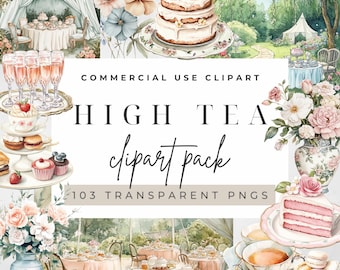 High Tea Clipart Bundle | English Watercolor PNG | England Vintage graphics | Cottagecore, Scrapbooking, Card Making illustrations