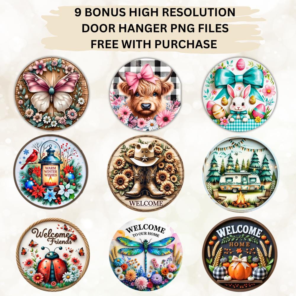 Holiday PNG – Snowman Round Door Hanger Sublimation Design – Merry ...