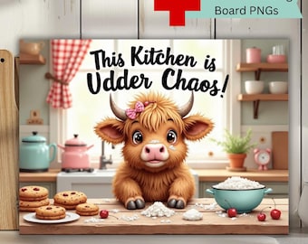 Funny Highland Cow Kitchen Design: Baking Clipart for Cutting Boards (PNG, SVG, JPEG)