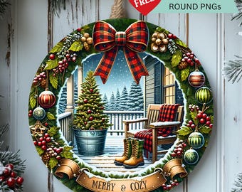 Buffalo Plaid Christmas Round PNG– Farmhouse Winter Door Hanger  - Holiday ornament Sublimation – Digital Download