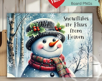 Snowman Sublimation PNG – Winter Cutting Board Design – Christmas Kitchen Decor – Holiday Digital Download