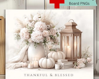Fall Cutting Board PNG: Thankful & Blessed Farmhouse Thanksgiving Art (Digital Download)