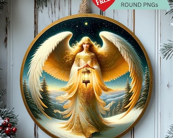 Ethereal Angel Sublimation | Round Christmas PNG for Ornaments & Door Hangers | Holiday  Clipart |   | Digital Download