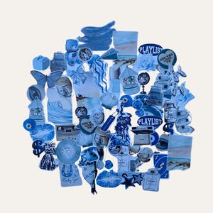 Verträumte blaue Ästhetik: 47 Transparente digitale Aufkleber (PNG & A4 Print Ready)