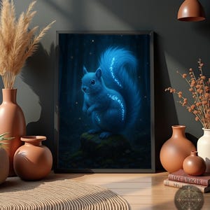 Glimmerfell Eichhörnchen Familiar – Totem des Waldgeistes | Digitale Waldtier Wand Kunst | Download