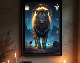 Mystical Lion Spirit Digital Print – Celestial Totem Wall Art (Instant Download)