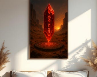 Ember Shard Fire Crystal Print: Red Fantasy Wall Art (Digital Download)