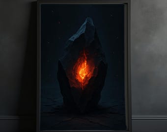 Emberheart Shard Print: Mystical Crystal Flame Stone (Digital Download)