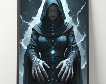 The Silent Augur – Hooded Mystic Oracle Art | Dark Seer Wall Print | Occult Prophecy Digital Download