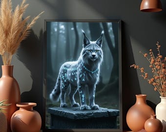 Runebound Lynx Print: Norse Spirit Animal Art (Digital Download