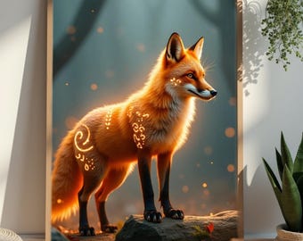 Mystical Fox Wall Art: Ember Whisper Runes, Fantasy Animal Print (Digital Download)