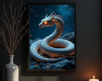 Embercoil Oracle Art Print – Rune Serpent Fantasy Wall Decor | Mystical Snake (Digital Download)