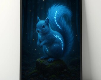 Glimmerfur Squirrel Familiar – Mystical Forest Spirit Totem | Glowing Woodland Animal Wall Art (Digital Download)