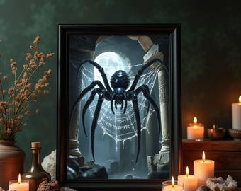 Gothic Spider Web Print: Occult Runes, Fantasy Wall Art (Digital Download)