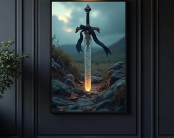 Glowing Sword Wall Art: Mystic Relic Fantasy Print (Digital Download)