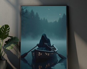 Ferryman of the Veil Art Print: Mystical Boatman Poster (Digital Download)