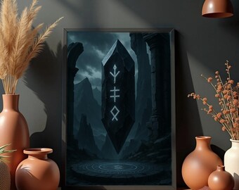 Rune-Crystal Void Relic Art Print: Dark Fantasy Gothic Decor (Digital Download)