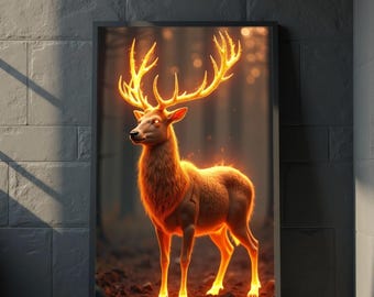 Emberhorn Stag Print: Radiant Fire Spirit Deer Totem (Digital Download)