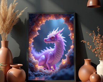 Baby Dragon Art Print: Crystalbloom Hatchling Nursery Decor (Digital Download)