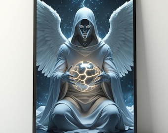 Celestial Guardian Angel Art Print: Cosmic Light Spirit Wall Decor (Digital Download)