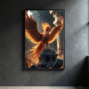 Héritier de la flamme sacrée – Esprit de la renaissance du phénix | Impression d&#39;art mural oiseau mythique fougueux | Créature flamme fantastique | Téléchargement numérique