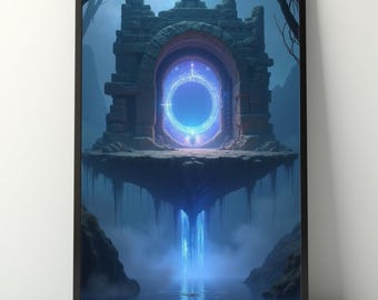 Celestial Portal Print: Mystical Temple, Floating Ruins (Digital Download)