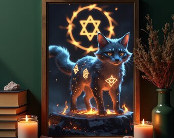 Glowing Rune Cat Print – Embermarked Familiar, Witchy Wall Art (Digital Download)