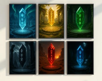 Elemental Crystal Wall Art Set: Mystic Fantasy Star Relics (Digital Download)