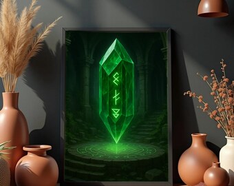Mystic Green Earth Crystal Art: Fantasy Forest Poster (Digital Download)